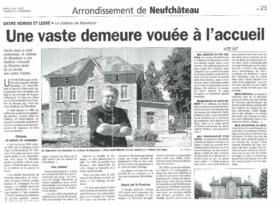 L'Avenir du Luxembourg du 5.08.2003 en pleine procédure pénale Devillet c/ Hubermont 2001-2004 !